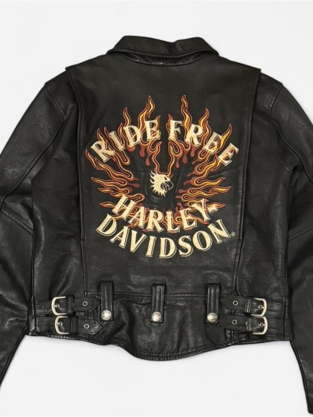 Harley-Davidson Black Leather Jacket with Flame Back Graphic